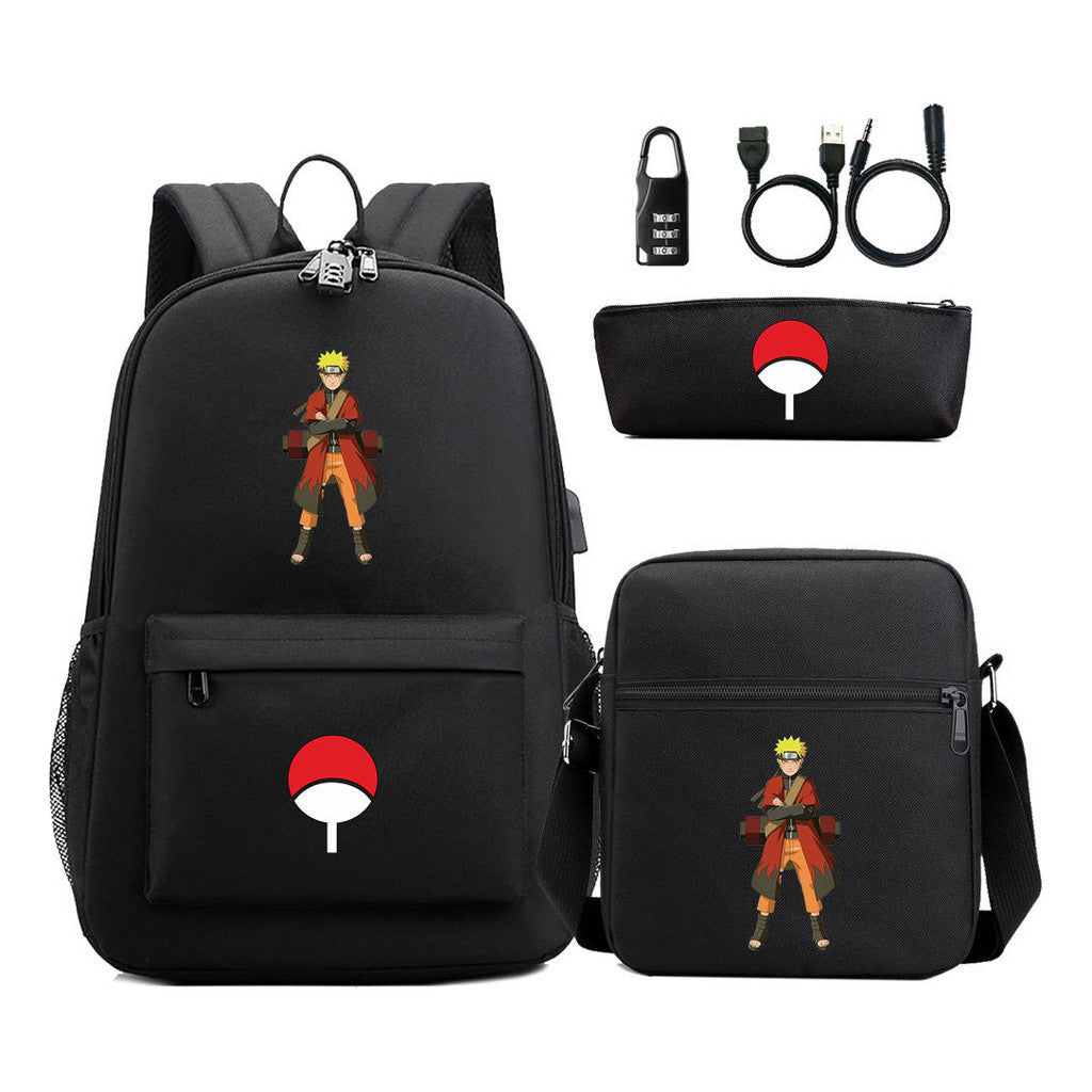 Naruto Usb Password Lock Year Student School Bag Three Piece Set Backpack Set