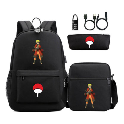 Naruto Usb Password Lock Year Student School Bag Three Piece Set Backpack Set