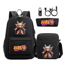 Naruto Usb Password Lock Youth Student Backpack Three Piece Set For Men And Women Backpacks