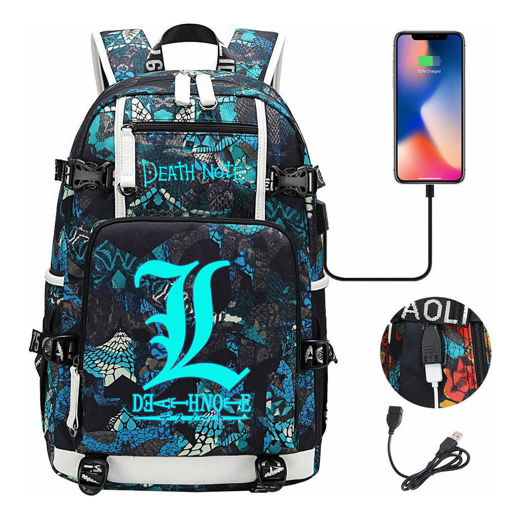 Blue Night Light Death Note Usb Youth Student School Bag Men's And Women's Leisure Travel Backpack