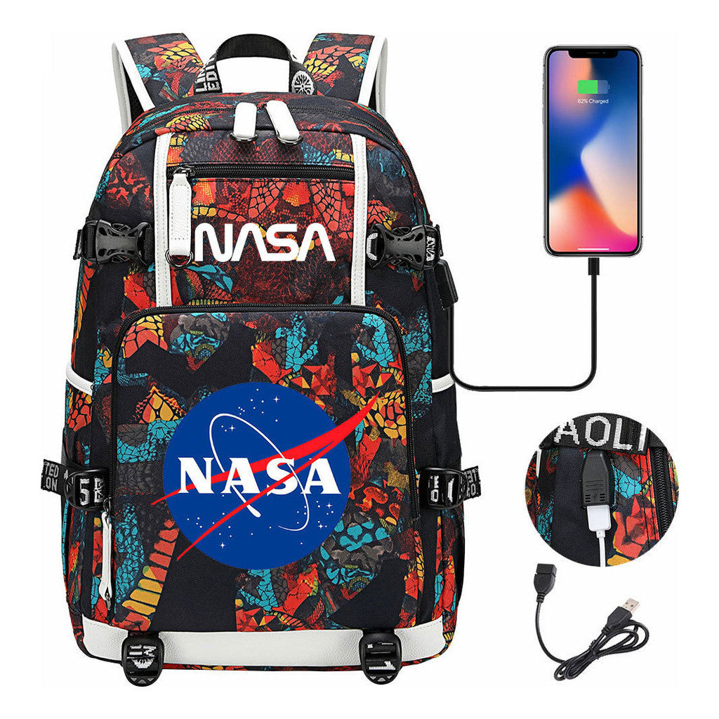 Nasa Fashion Printed Usb Student Backpack For Leisure Travel Backpack