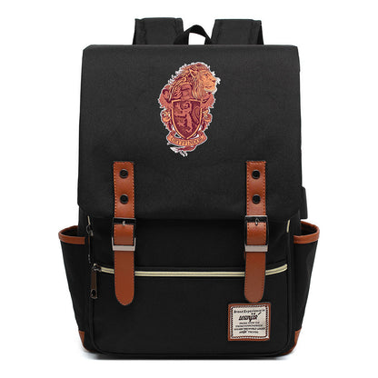 School Of Witchcraft And Wizardry Youth Student Backpack Usb Leisure Belt Buckle Backpack