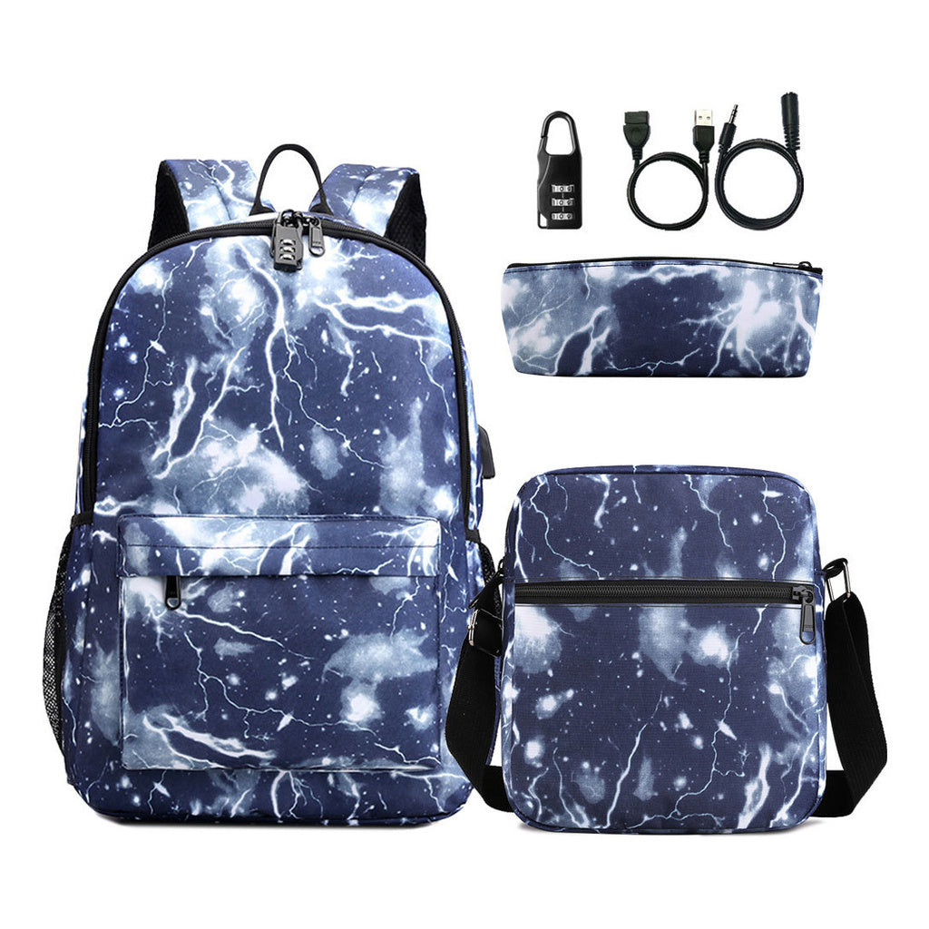 Usb Password Lock Youth Student Backpack Three Piece Set For Men And Women's Backpack Set