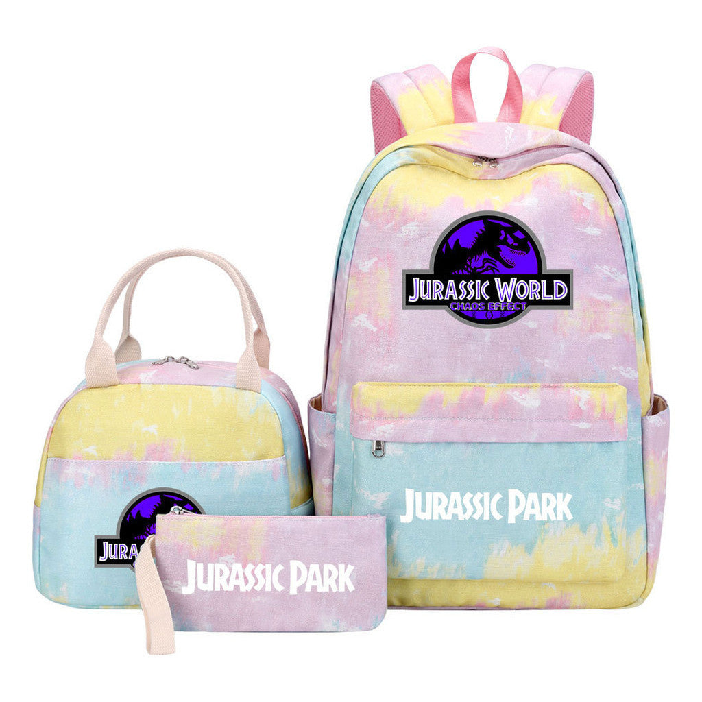 Jurassic Park Dinosaur Youth Student Girls School Bag Lunch Bag Three Piece Set Backpack Set