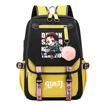 Cartoon Fashion Usb Youth Student Backpack Boy's And Girl's Leisure Ribbon Flip Backpack