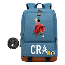Football Star Cristiano Ronaldo Printed Usb Student Backpack For Leisure Travel Backpack