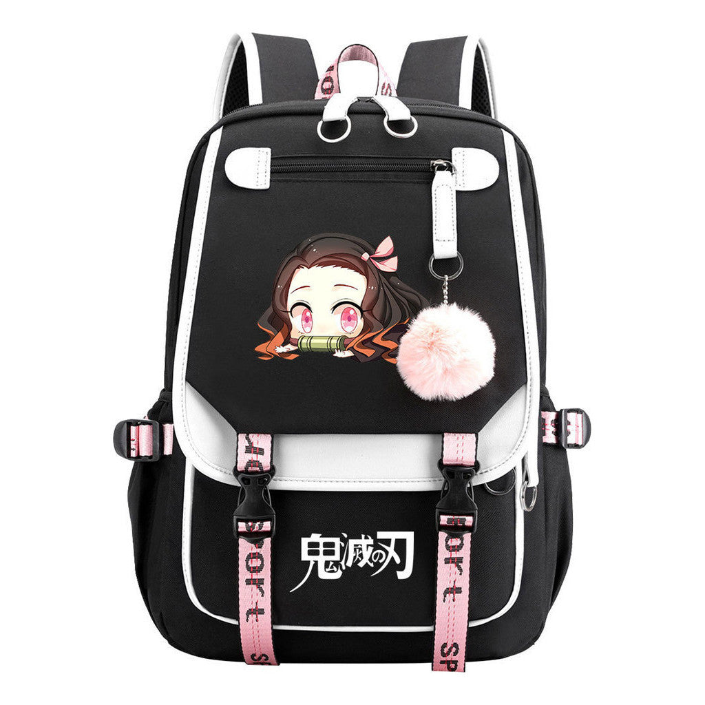 Cartoon Fashion Usb Youth Student Backpack Boy's And Girl's Leisure Ribbon Flip Backpack