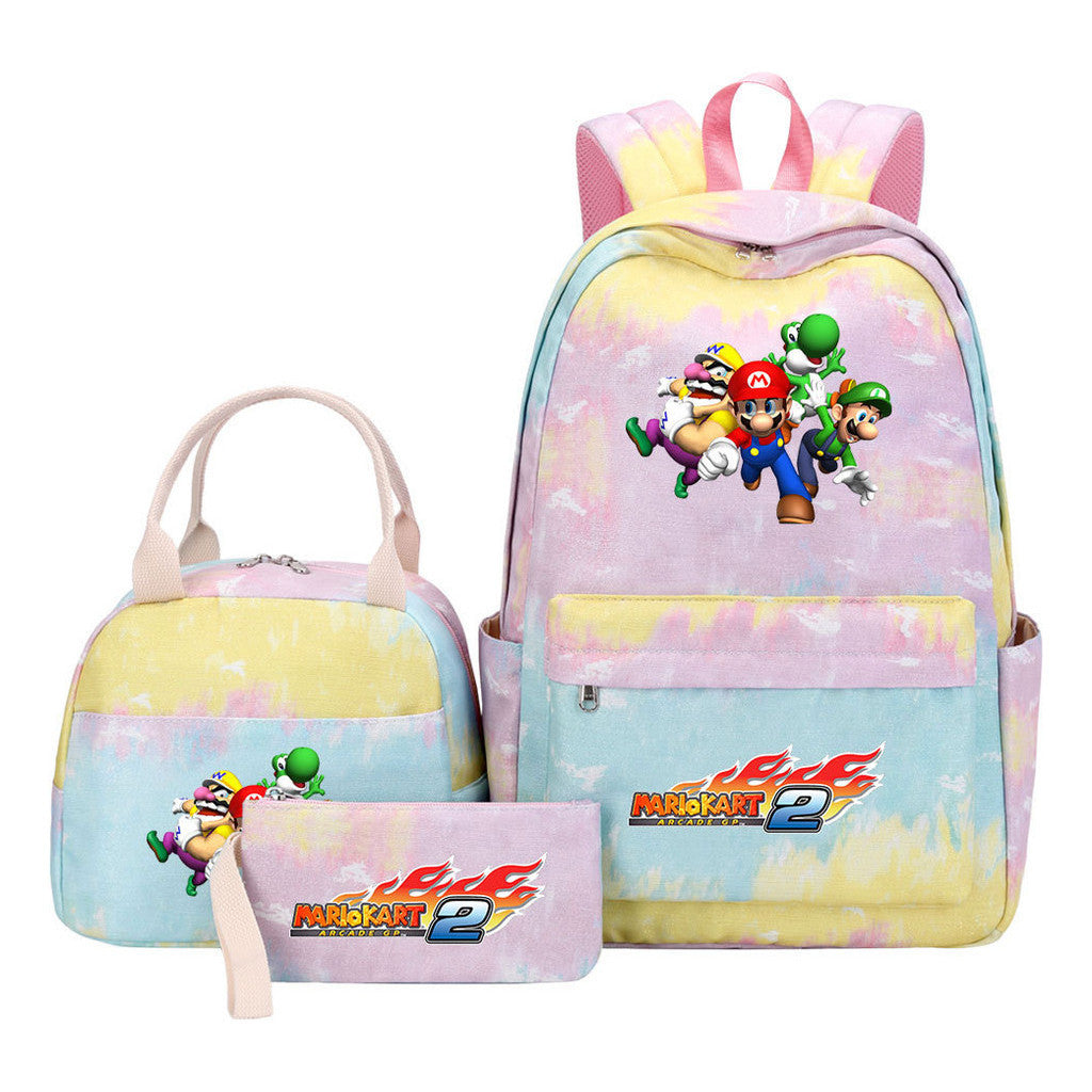 Super Mario Youth Student Girls School Bag Lunch Bag Three Piece Backpack Set