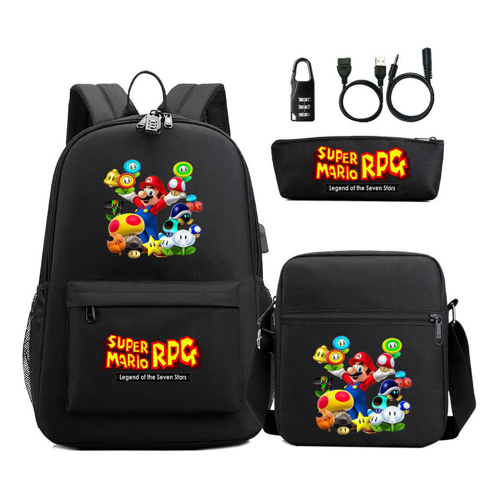 Usb Password Lock Youth Student Backpack Three Piece Set For Men And Women Backpacks
