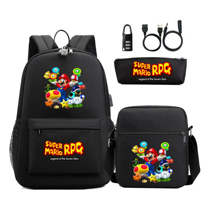 Usb Password Lock Youth Student Backpack Three Piece Set For Men And Women Backpacks