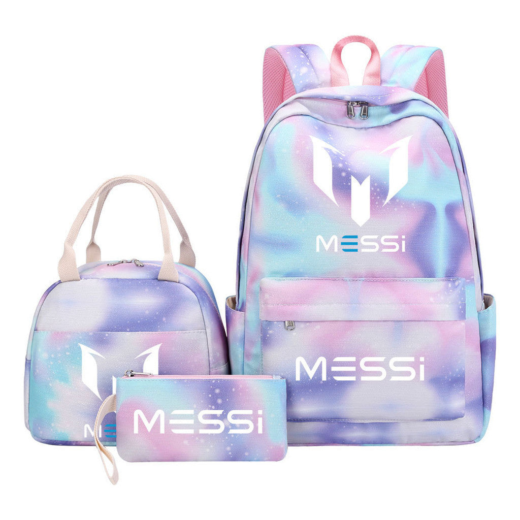 Sports Football Stars, Teenagers, Students, Girls, Backpacks, Lunch Bags, 3-piece Backpack Set