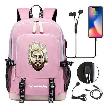 Sports Football Stars, Teenagers, Primary And Secondary School Students, Backpack Usb, Men's And Women's Leisure Backpack