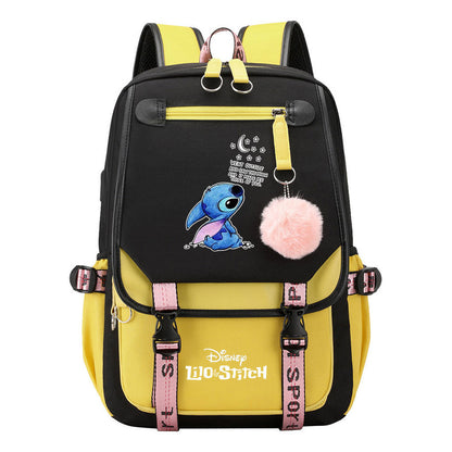 Interstellar Baby Stitch Usb Backpack For Boys And Girls, Casual Woven Strap Flip Back Backpack