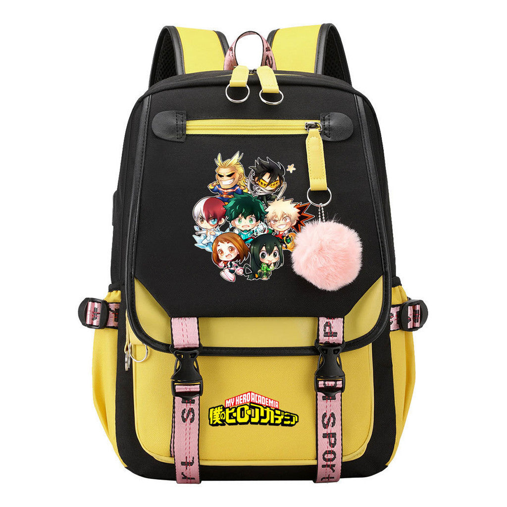 My Heroes Academy Usb Student Backpack For Boys And Girls, Casual Weaving Ribbon Flip Back Backpack