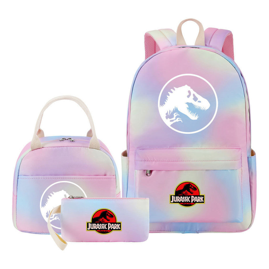 Jurassic Park Dinosaur Youth Student Girls School Bag Lunch Bag Three Piece Set Backpack Set
