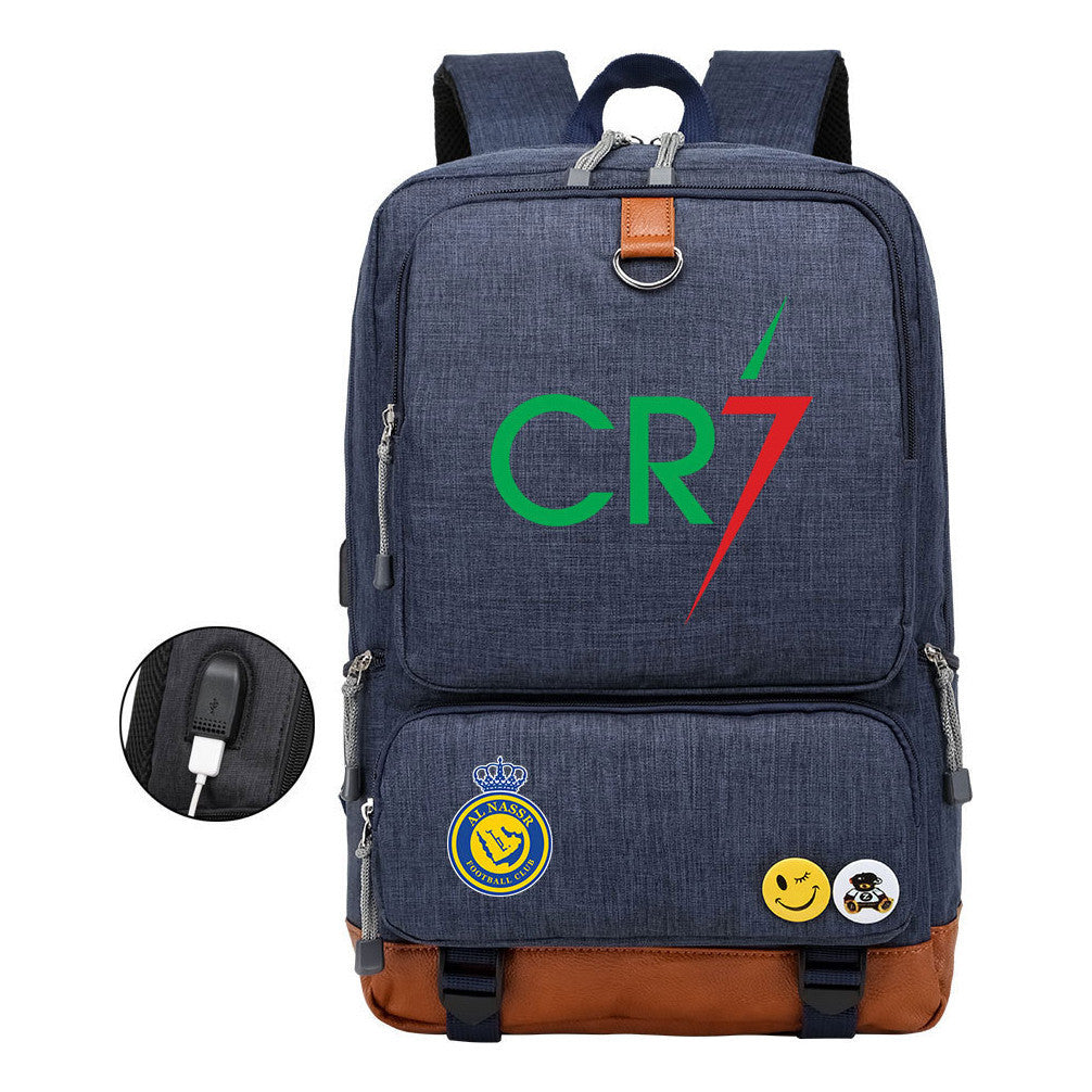 Football Star Cristiano Ronaldo Printed Usb Youth Student Backpack For Leisure Travel Backpack