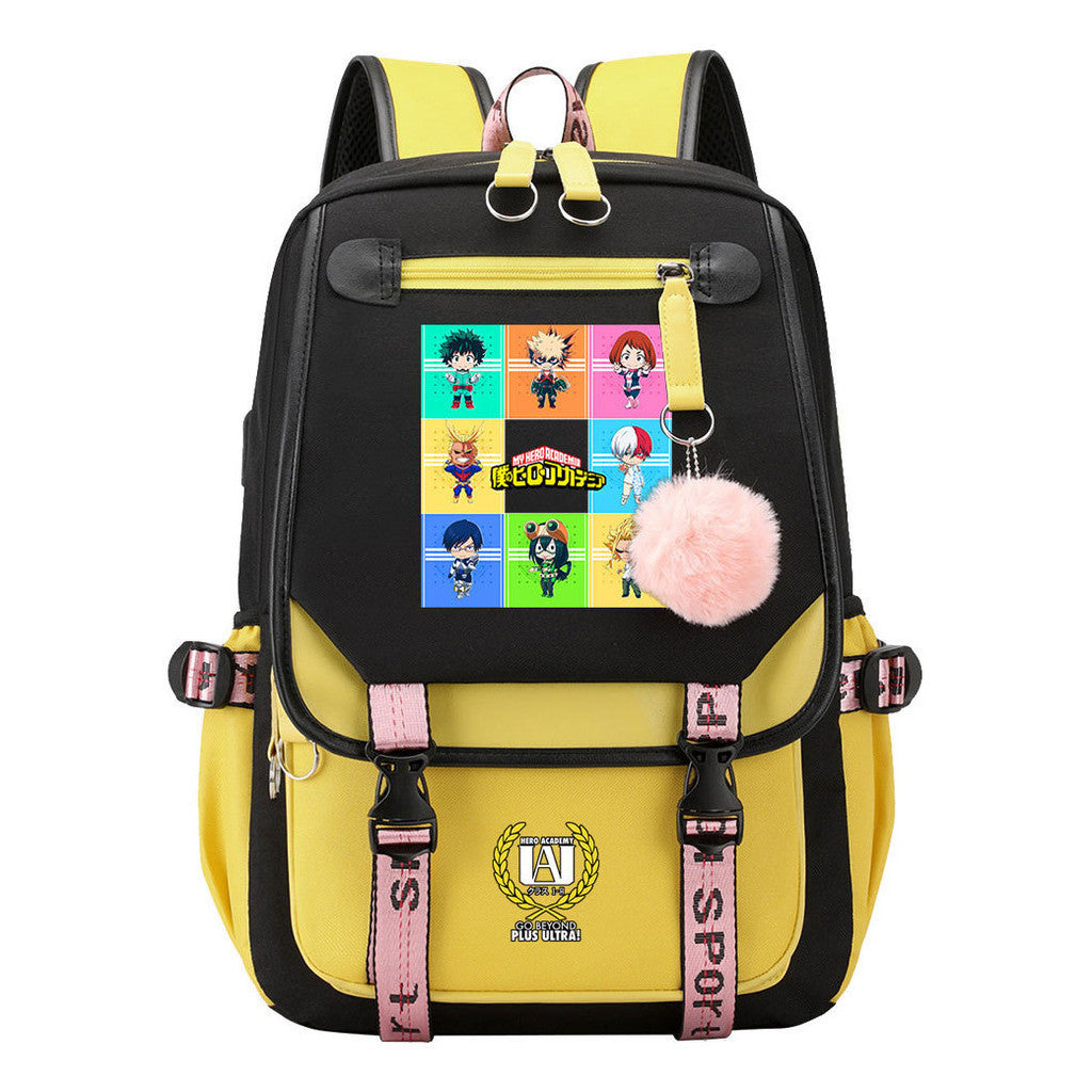 My Heroes Academy Usb Youth Student Backpack With Casual Woven Strap Flip Back Backpack