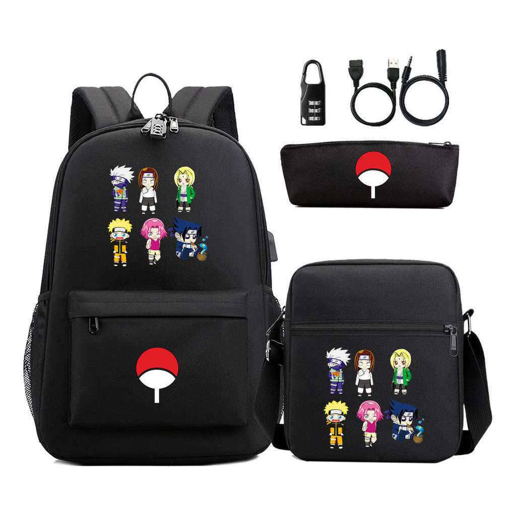 Naruto Usb Password Lock Student Backpack Three Piece Set Backpack Set