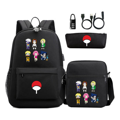 Naruto Usb Password Lock Student Backpack Three Piece Set Backpack Set