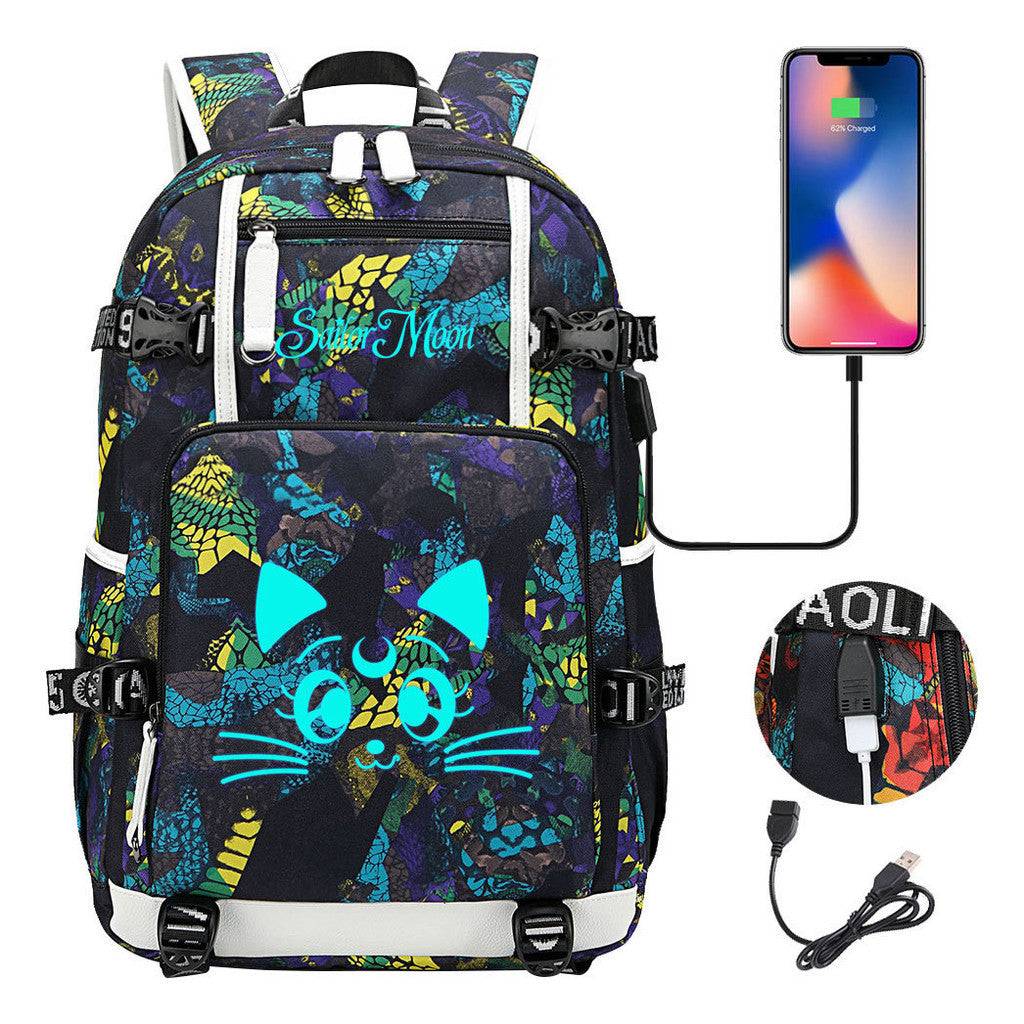 Beautiful Girl Warrior Usb Schoolbag For Young Students Men And Women Travel Backpack