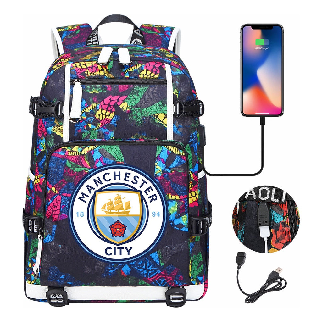 Sports Football Star Usb Printed Youth Student Backpack Leisure Travel Backpack