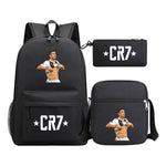 Sports star Cristiano Ronaldo printed youth student backpack 3-piece set for boys and girls backpack set