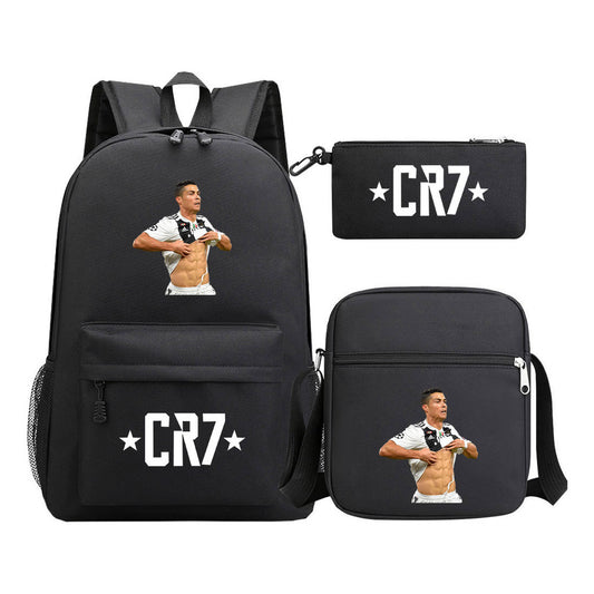Sports star Cristiano Ronaldo printed youth student backpack 3-piece set for boys and girls backpack set