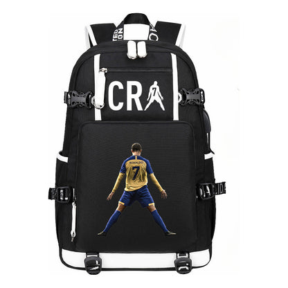 Football Star Cristiano Ronaldo Printed Youth Student Backpack Leisure Travel Backpack