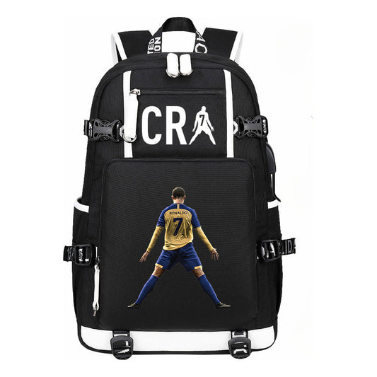 Football Star Cristiano Ronaldo Printed Youth Student Backpack Leisure Travel Backpack