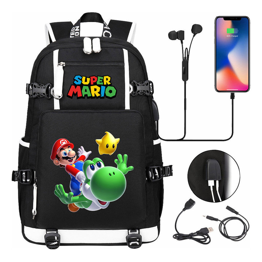 Super Mario Printed Teenage Student Backpack With Large Capacity Leisure Travel Backpack