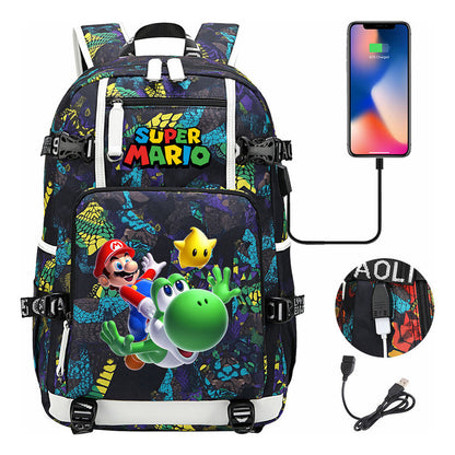 Super Mario Printed Teenage Student Backpack With Large Capacity Leisure Travel Backpack