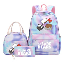 Cartoon Cute Three Bears Youth Student Girls School Bag Lunch Bag Three Piece Set Backpack Set