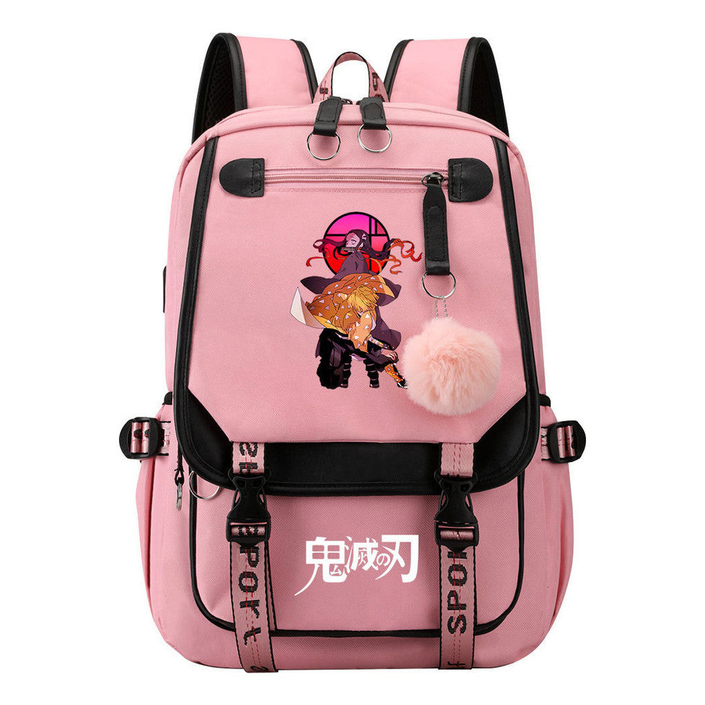 Cartoon Fashion Usb Youth Student Backpack Boy's And Girl's Leisure Ribbon Flip Backpack