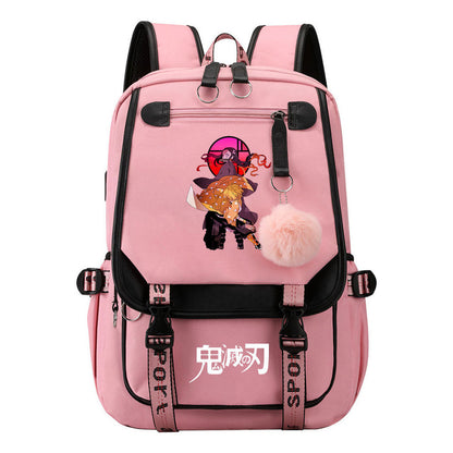 Cartoon Fashion Usb Youth Student Backpack Boy's And Girl's Leisure Ribbon Flip Backpack