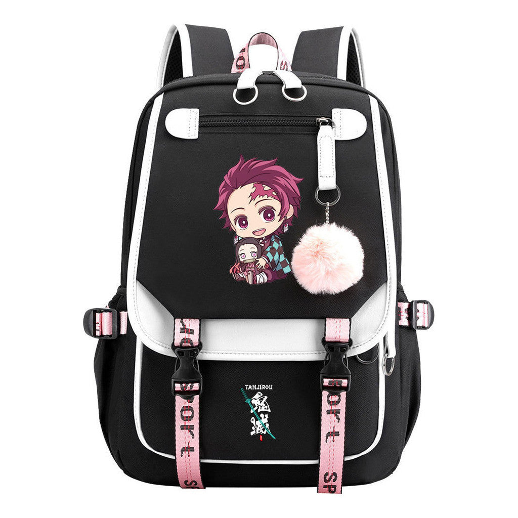 Cartoon Fashion Usb Youth Student Backpack Boy's And Girl's Leisure Ribbon Flip Backpack