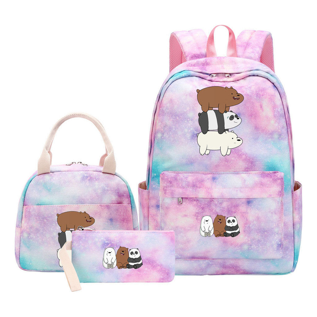 Cartoon Cute Three Cheap Bears Youth Student Girls School Bag Lunch Bag Three Piece Set Backpack Set