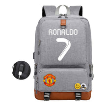 Football Star Cristiano Ronaldo Printed Usb Student Backpack For Leisure Travel Backpack