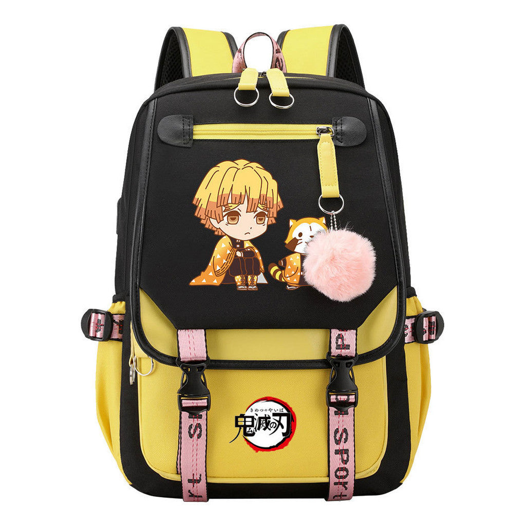 Cartoon Fashion Usb Youth Student Backpack Boy's And Girl's Leisure Ribbon Flip Backpack