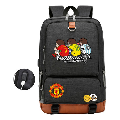 Football Star Cristiano Ronaldo Printed Usb Youth Backpack For Leisure Travel Backpack
