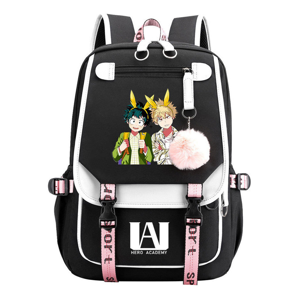 Comics My Heroes Academy Usb Student Backpack Casual Ribbon Flip Backpack