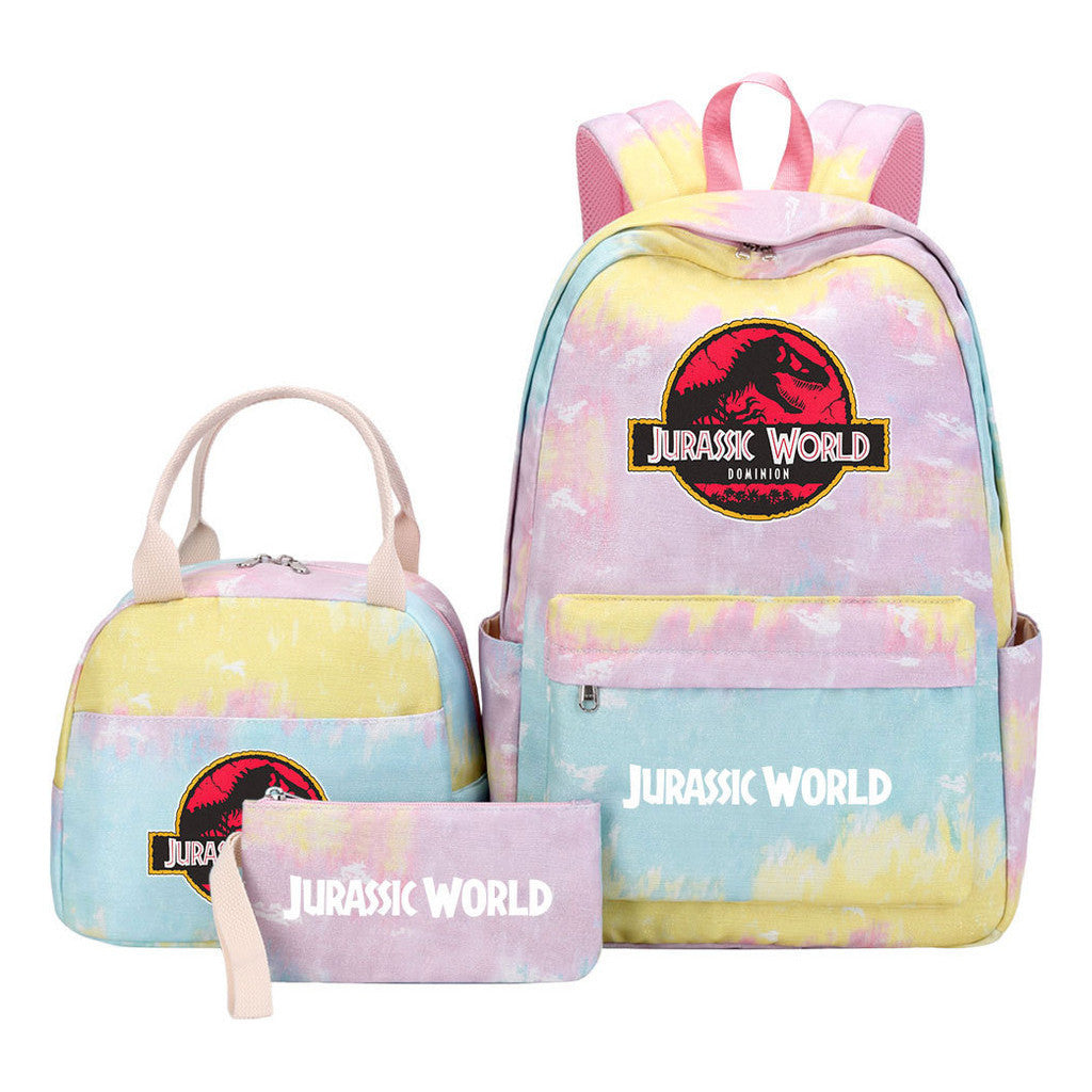 Jurassic Park Dinosaur Student School Bag Lunch Bag Three Piece Set Backpack Set