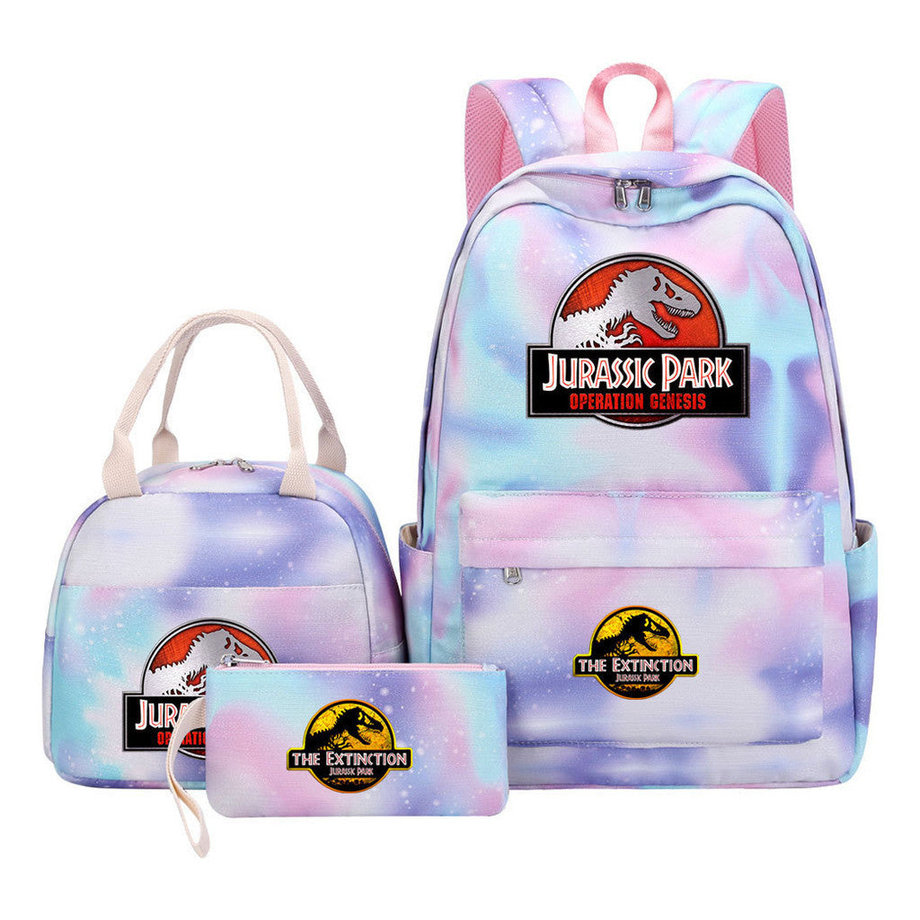 Jurassic Park Dinosaur Youth School Bag Lunch Bag Three Piece Set Backpack Set