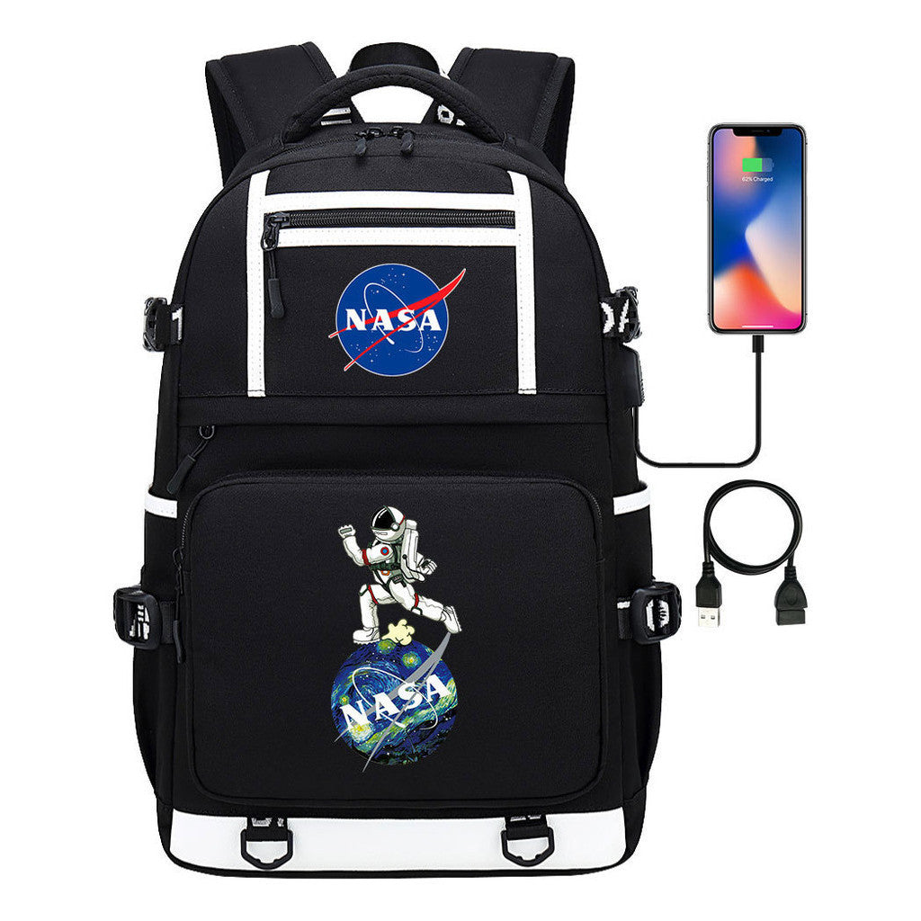 Fashionable Space Printed Usb Student Backpack Backpack Leisure Travel Backpack