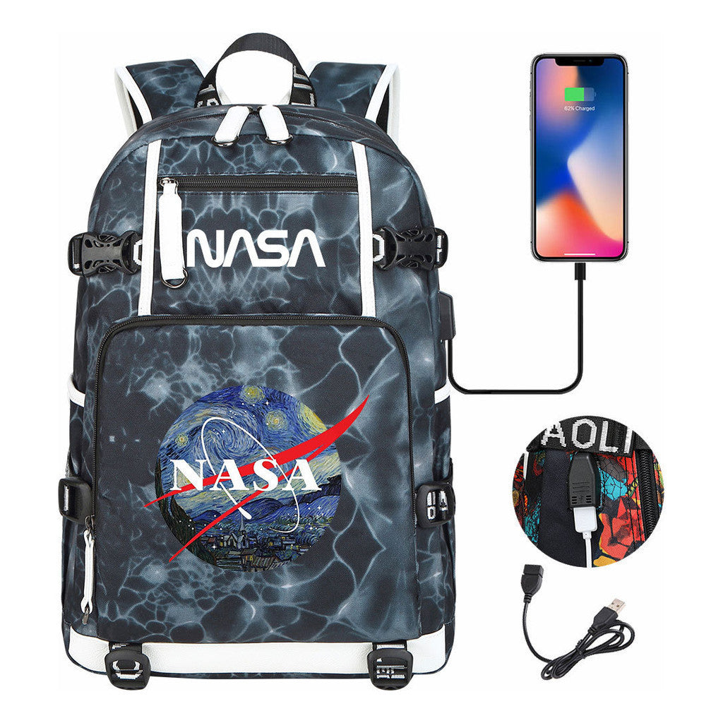 Nasa Fashion Printed Student Backpack With Large Capacity Leisure Travel Backpack