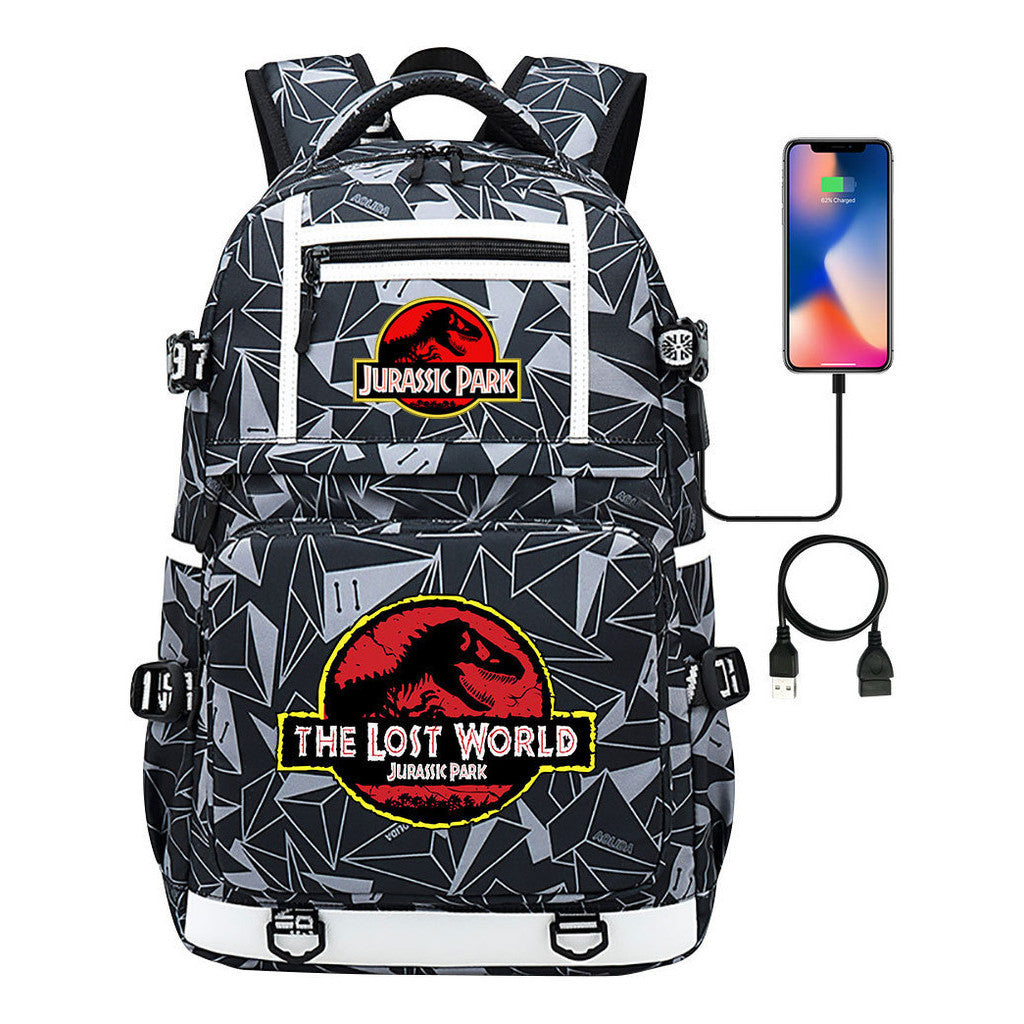 Jurassic Park Dinosaur Usb Youth School Bag Men's And Women's Backpack Leisure Travel Backpack