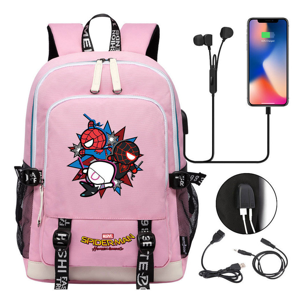 Superhero Printed Youth Primary And Secondary School Backpack Usb Men's And Women's Leisure Backpack