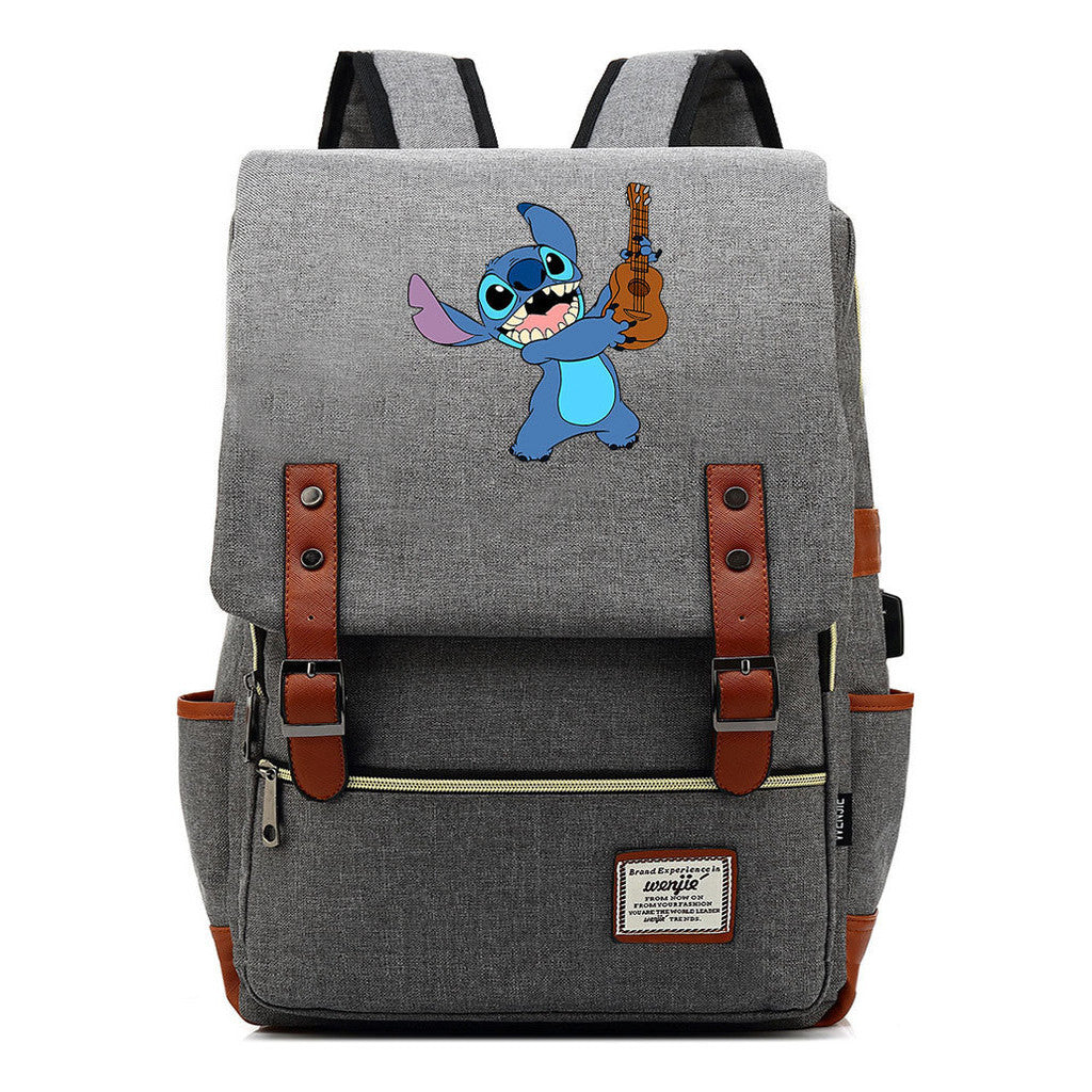 Anime Star Baby Stitch Printed Youth Student Backpack Usb Casual Backpack