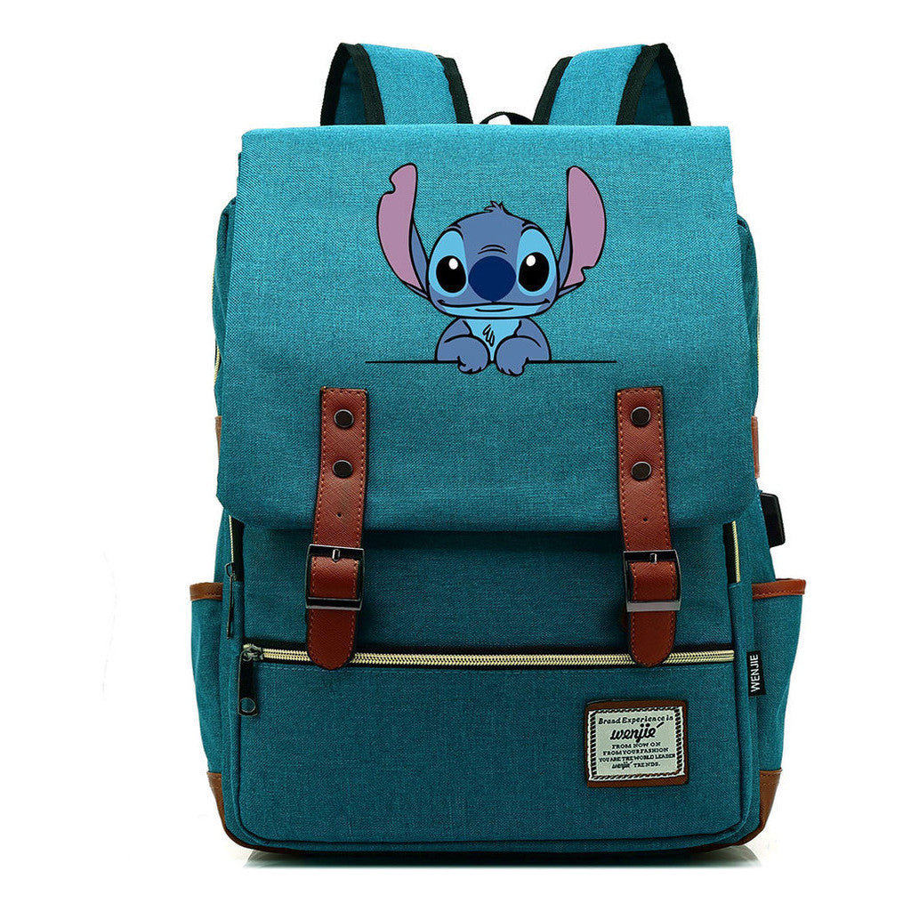 Anime Star Baby Stitch Printed Youth Student Backpack Usb Casual Backpack