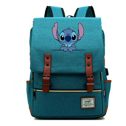 Anime Star Baby Stitch Printed Youth Student Backpack Usb Casual Backpack
