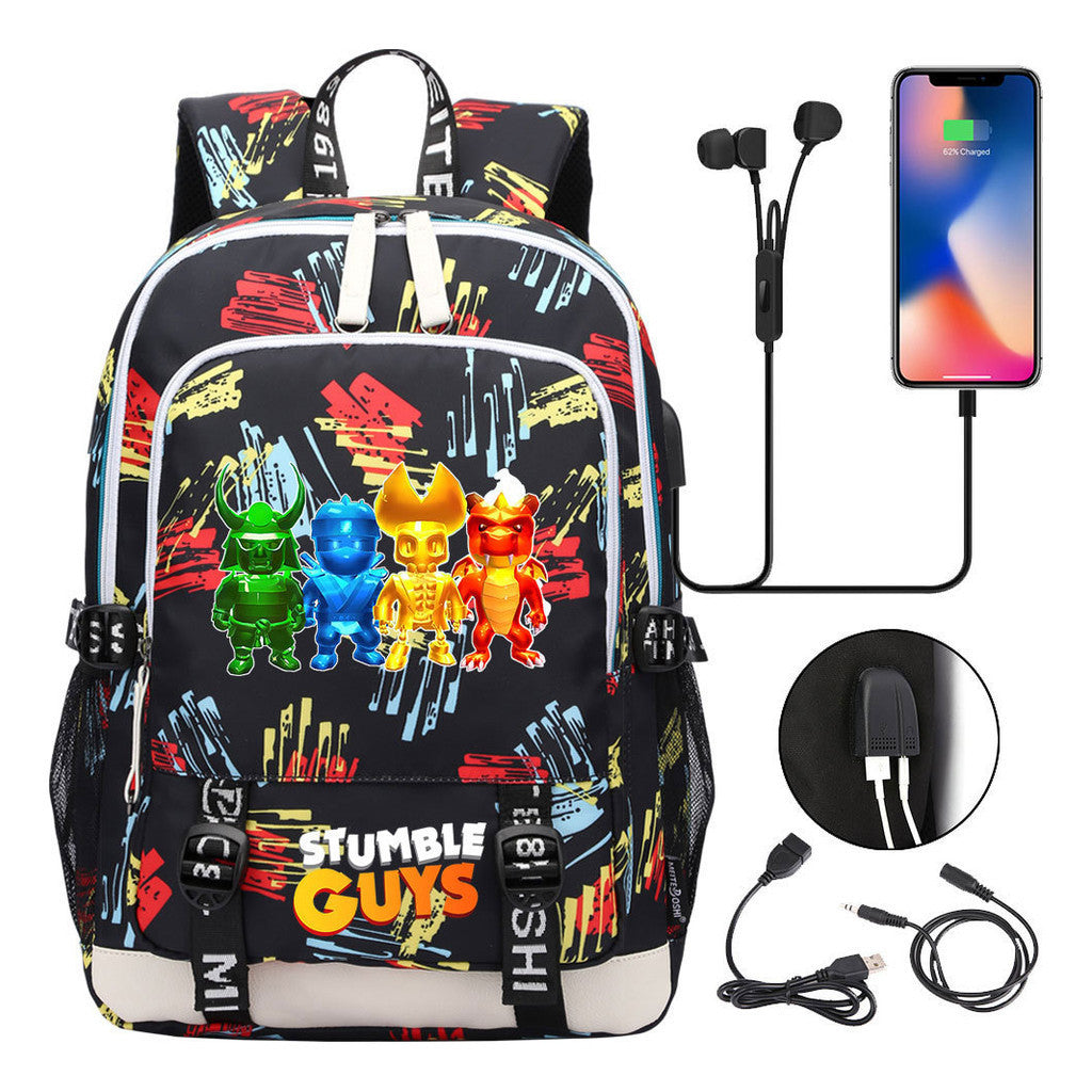 Printed Youth Student Backpack Usb Casual Backpack